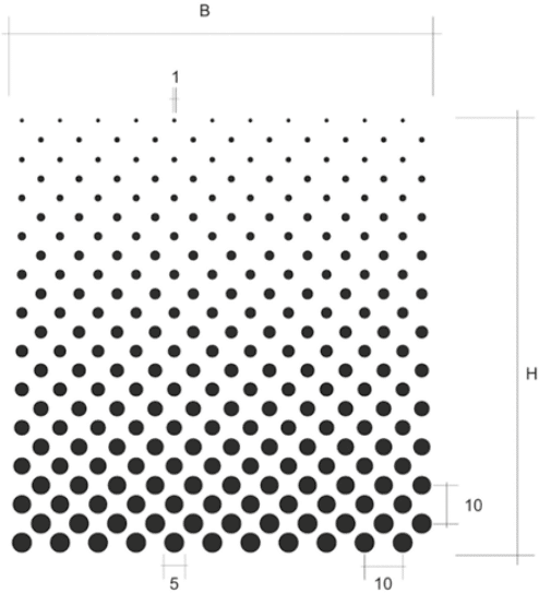 Stipverloop 5 mm tot 1 mm, afstand 10 mm